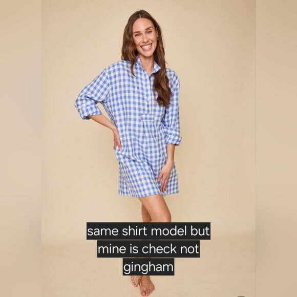 NWT The Sleep Shirt Short Blue Check 100% Linen Canada Plus Size One Size - Picture 7 of 14